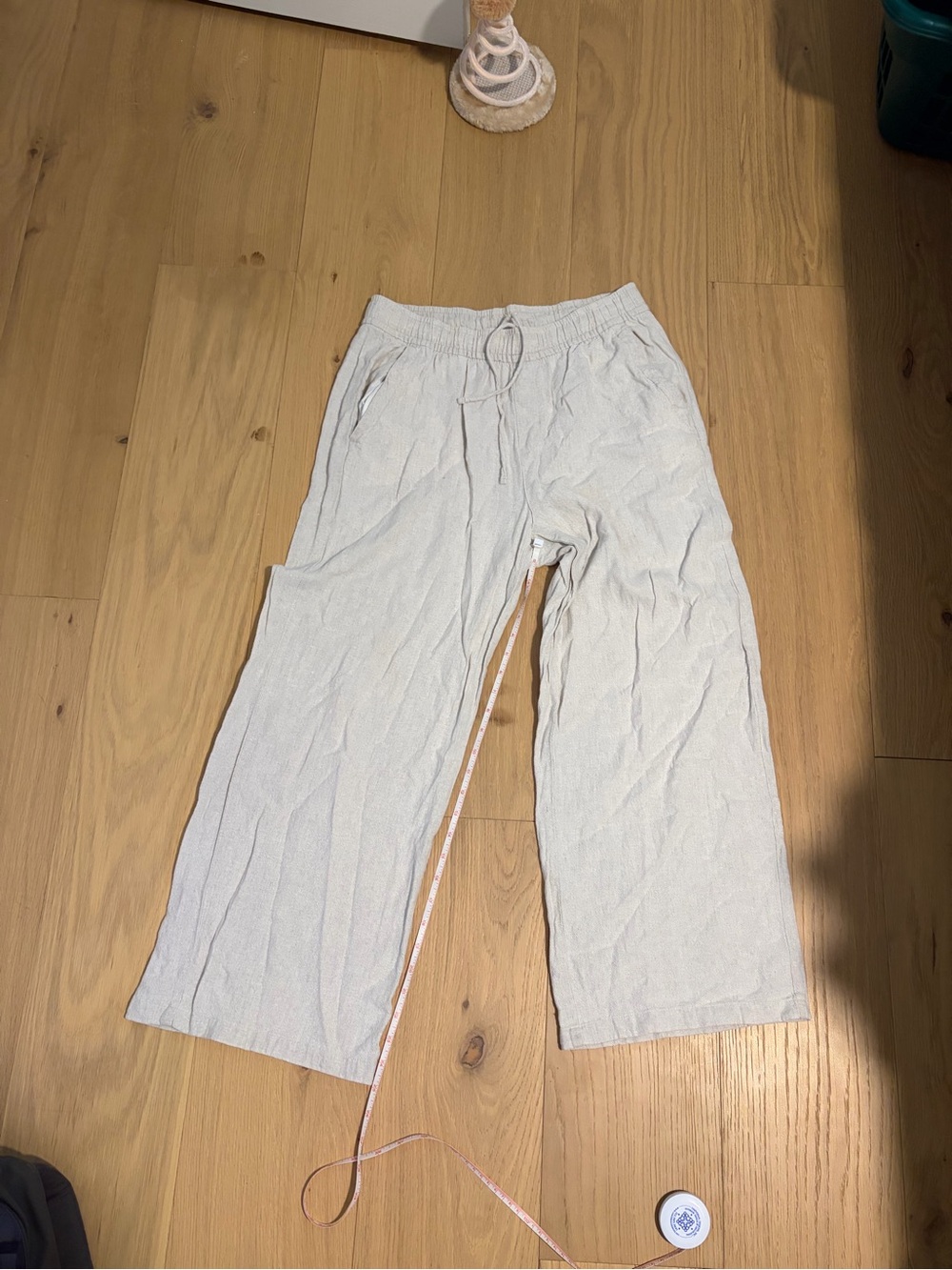 Gap Beige Linen Drawstring Wide-Leg Pants